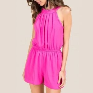 Blue Rain Hot Pink Tie-Neck Romper - Size XS